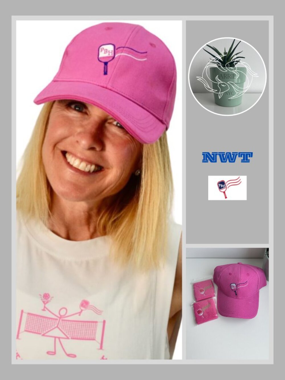 Pickleball Highlife - Woman's Pink Baseball Hat and Pink Wrist Sweat Band
